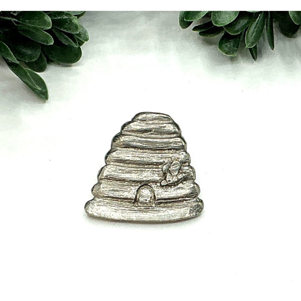 Beehive Shaped Silver Metal Lapel Pin With Butterfly Clutch Closure